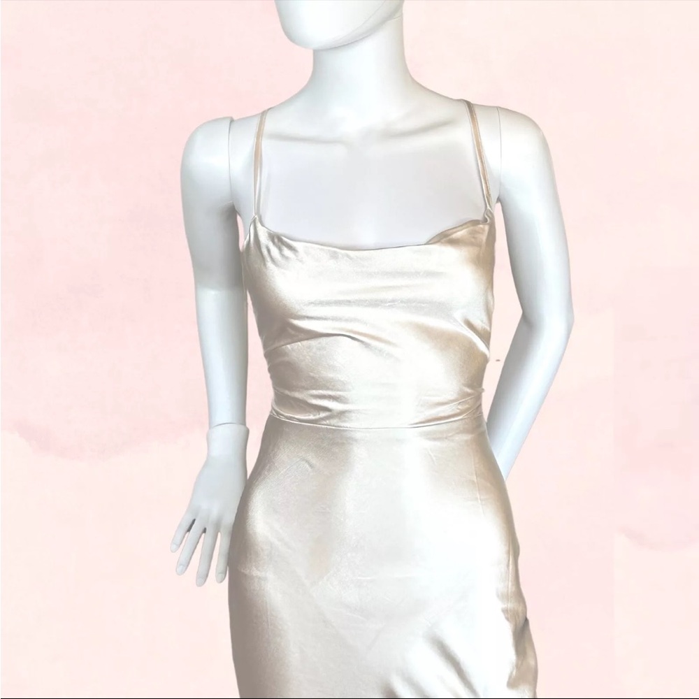 Elegant Cream Satin Slip Dress - Picture 4 of 5